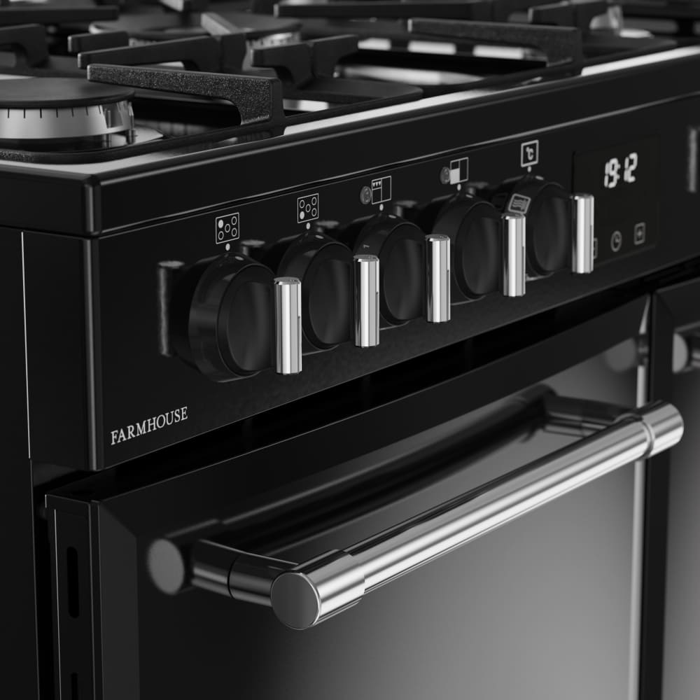 90cm Dual Fuel Belling Range Cooker, Black - Farmhouse 90DF - London Houseware - 3