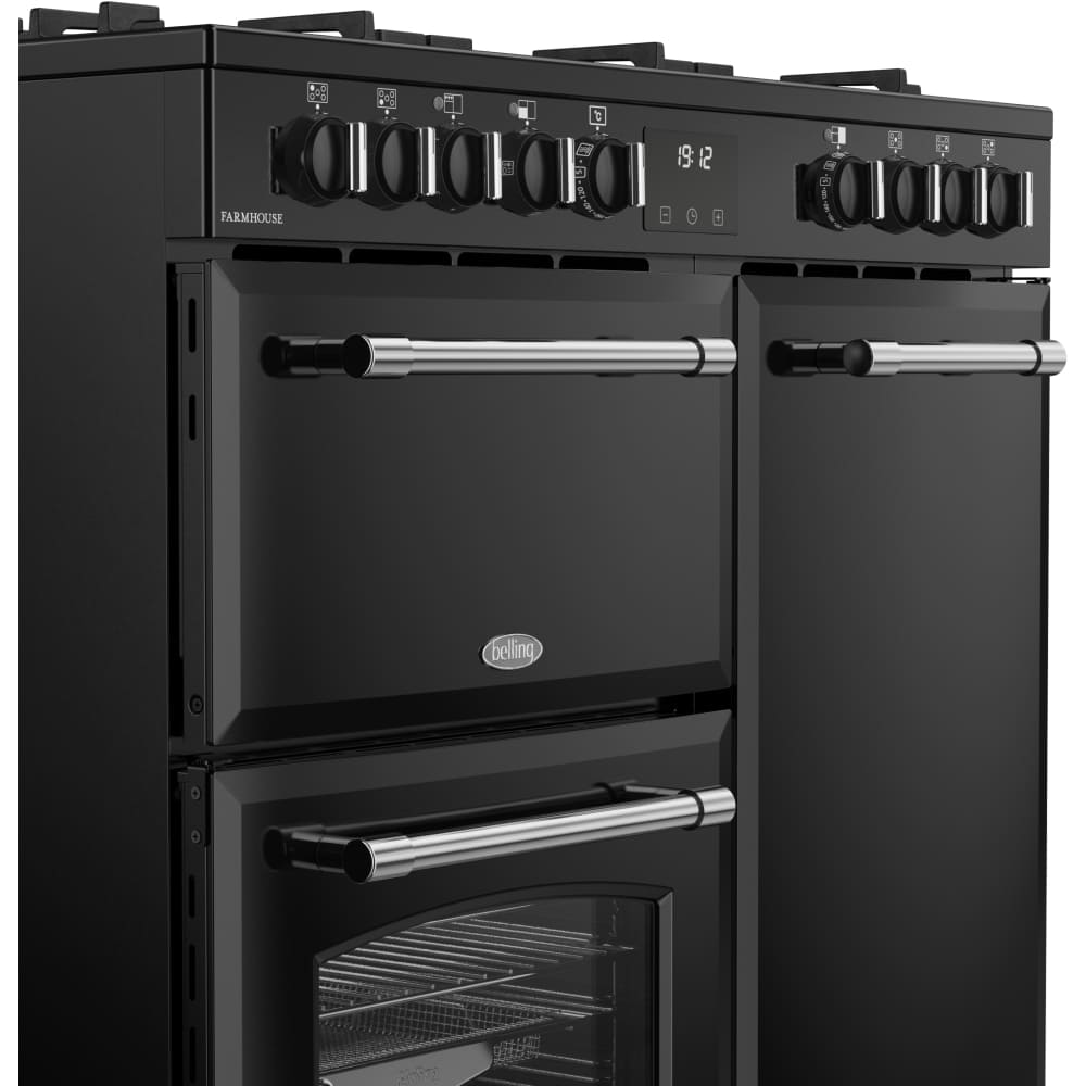90cm Dual Fuel Belling Range Cooker, Black - Farmhouse 90DF - London Houseware - 4