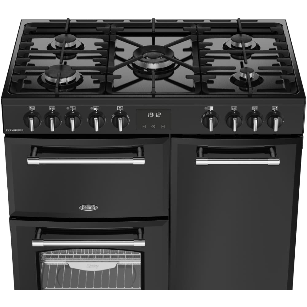 90cm Dual Fuel Belling Range Cooker, Black - Farmhouse 90DF - London Houseware - 7