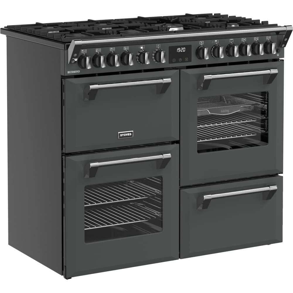 100cm Dual Fuel Stoves Range Cooker, Grey, A Rated - Richmond 100DF - London Houseware - 2
