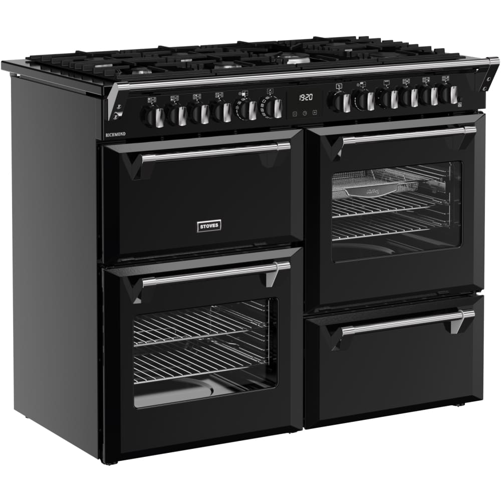 110cm Dual Fuel Stoves Range Cooker, Black, A Rated - RCA RICH 110DF BLK - London Houseware - 2