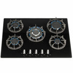 SIA 70cm Black 5 Burner Gas Hob & Multi Colour LED Angled Cooker Hood - London Houseware - 6