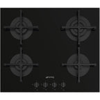 60cm 4 Burner Smeg Gas Hob Black on Glass - PV264B - Naamaste London Homewares - 1