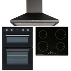 SIA 60cm Black Built-in Double Oven, 4 Zone Induction Hob & Chimney Cooker Hood - London Houseware - 1